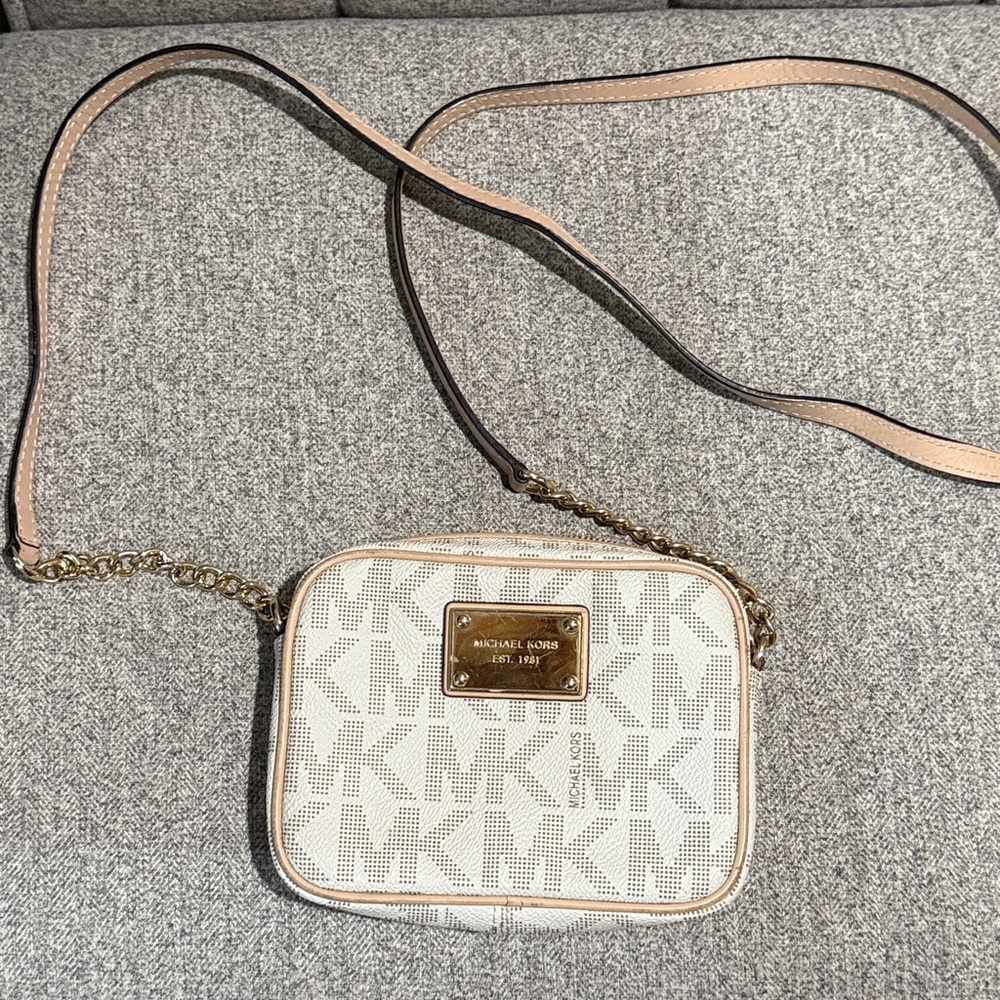 Michael Kors Cream and Gold Logo Crossbody